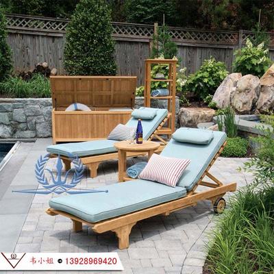 户外沙滩实木躺椅 折叠躺椅午休 户外露天*店泳池沙