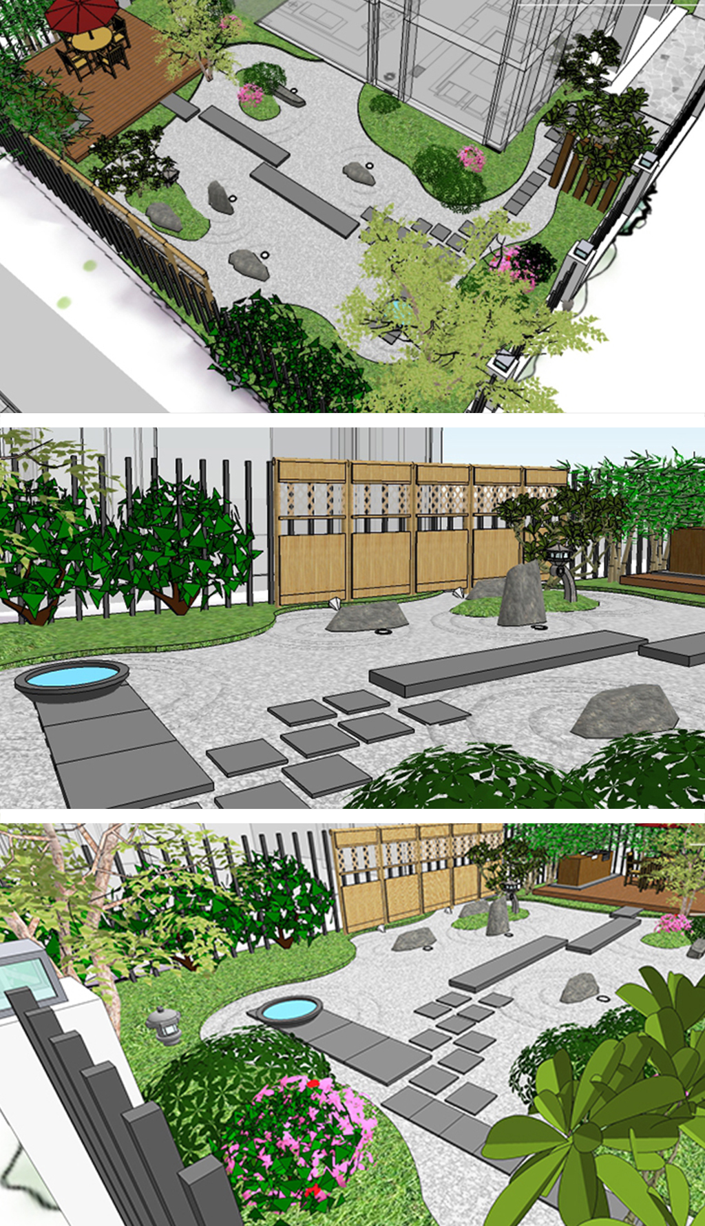 原创日式风格庭院枯山水景观设计9套SU模型-版权可商用